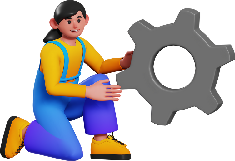 3D Woman with Mechanical Gear